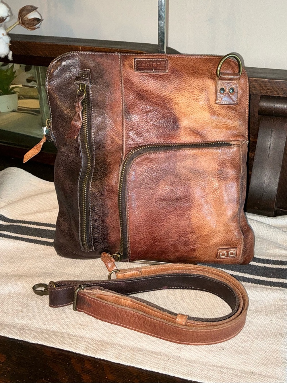 Bed Stu Aiken Leather Crossbody Convertible Cold Brew Retail $280